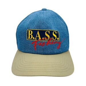 B.A.S.S. Fishing Snapback Hat Denim Blue Brown Bill Adult Dad Cap Angler